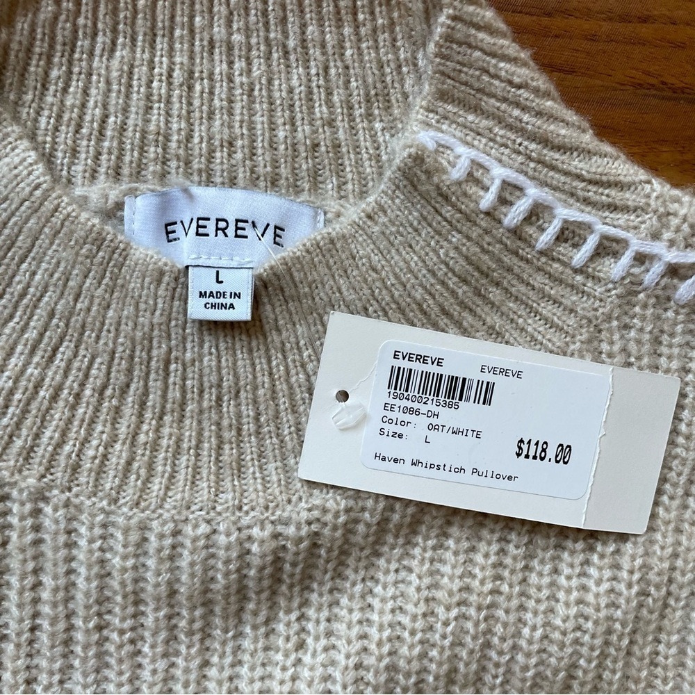 Evereve Haven Whipstitch Mockneck Pullover Cream Sweater NWT size L - Picture 10 of 16